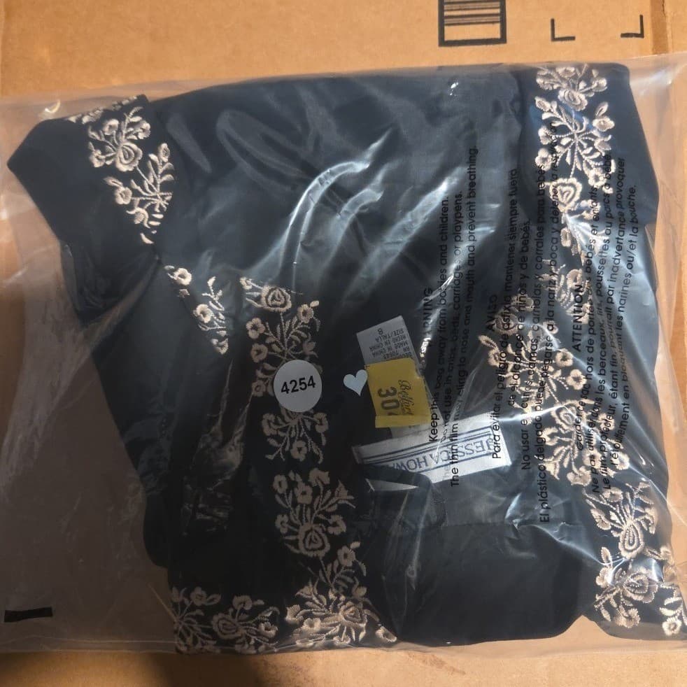 Jessica Howard Black Gold Embroidered Open Front Evening Jacket, Women's Size 8 - Thumbnail 8