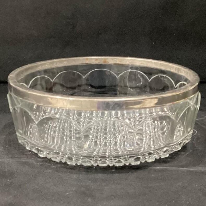 Crystal English Vintage Silver Rimmed Large 8.75" x 3" Bowl - Thumbnail 8