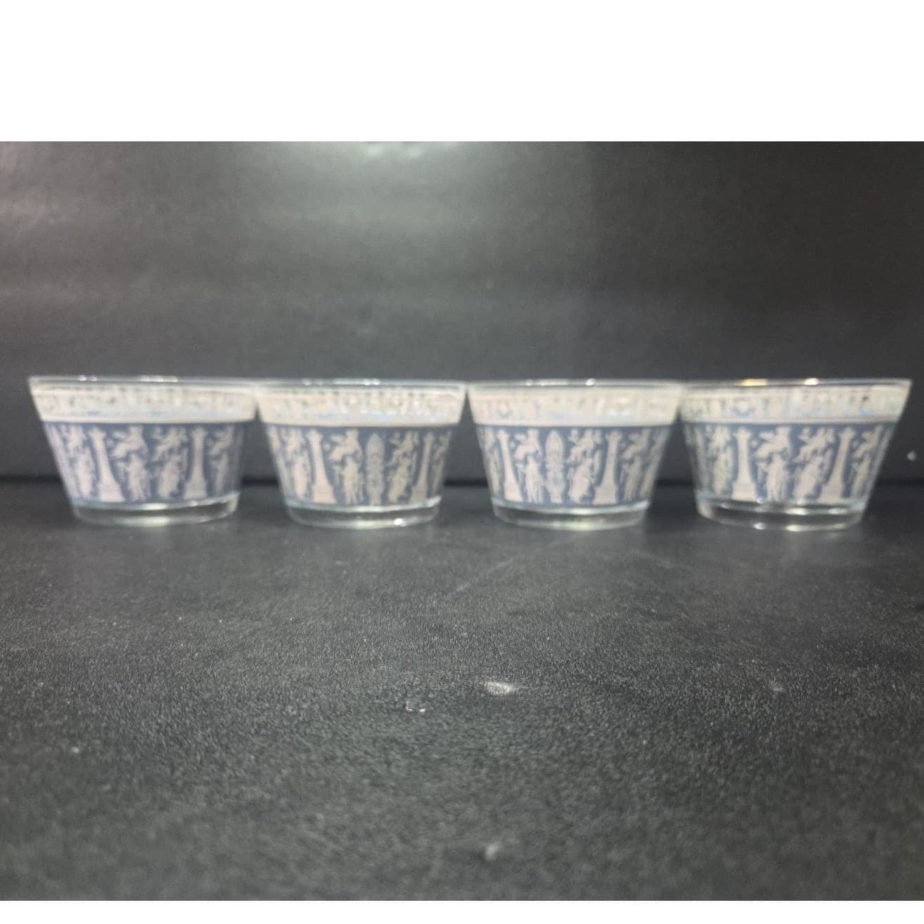 Jeanette Glass Corinthian Blue Dessert Bowls, Set of 4 Vintage Grecian Glassware - Thumbnail 2