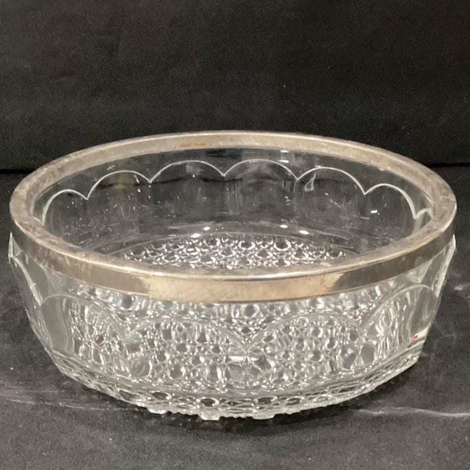 Crystal English Vintage Silver Rimmed Large 8.75" x 3" Bowl - Thumbnail 11