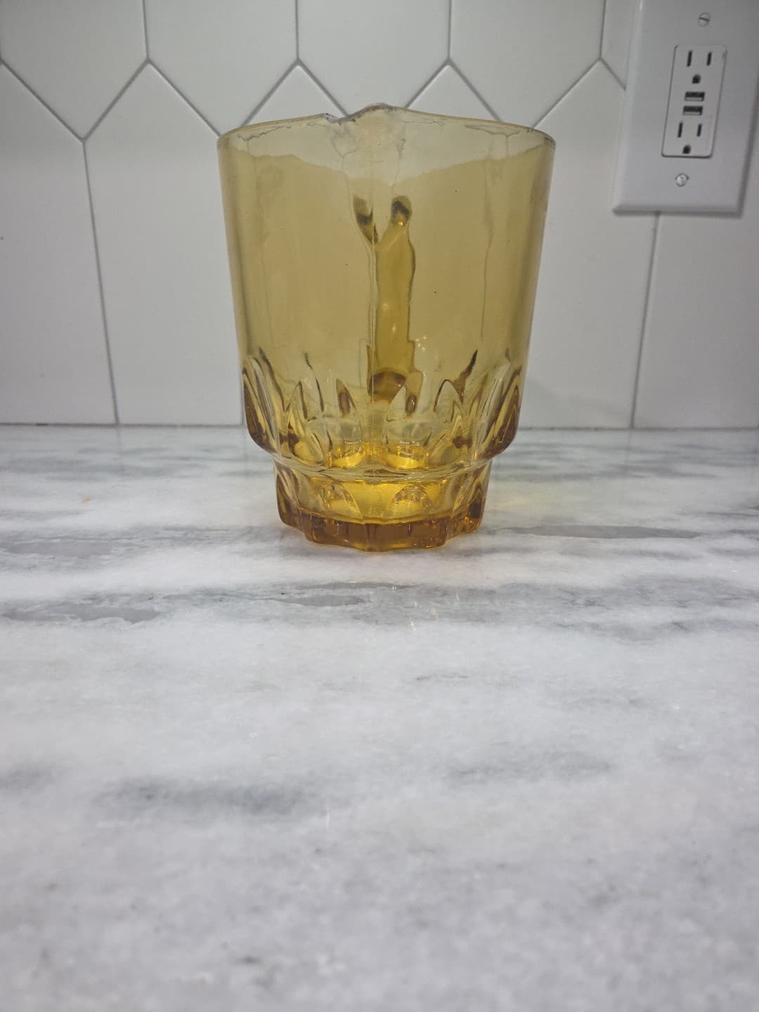 Hazel Atlas Kings Crown Large Pitcher, Thumbprint Amber Glass, Yellow Glassware - Thumbnail 2