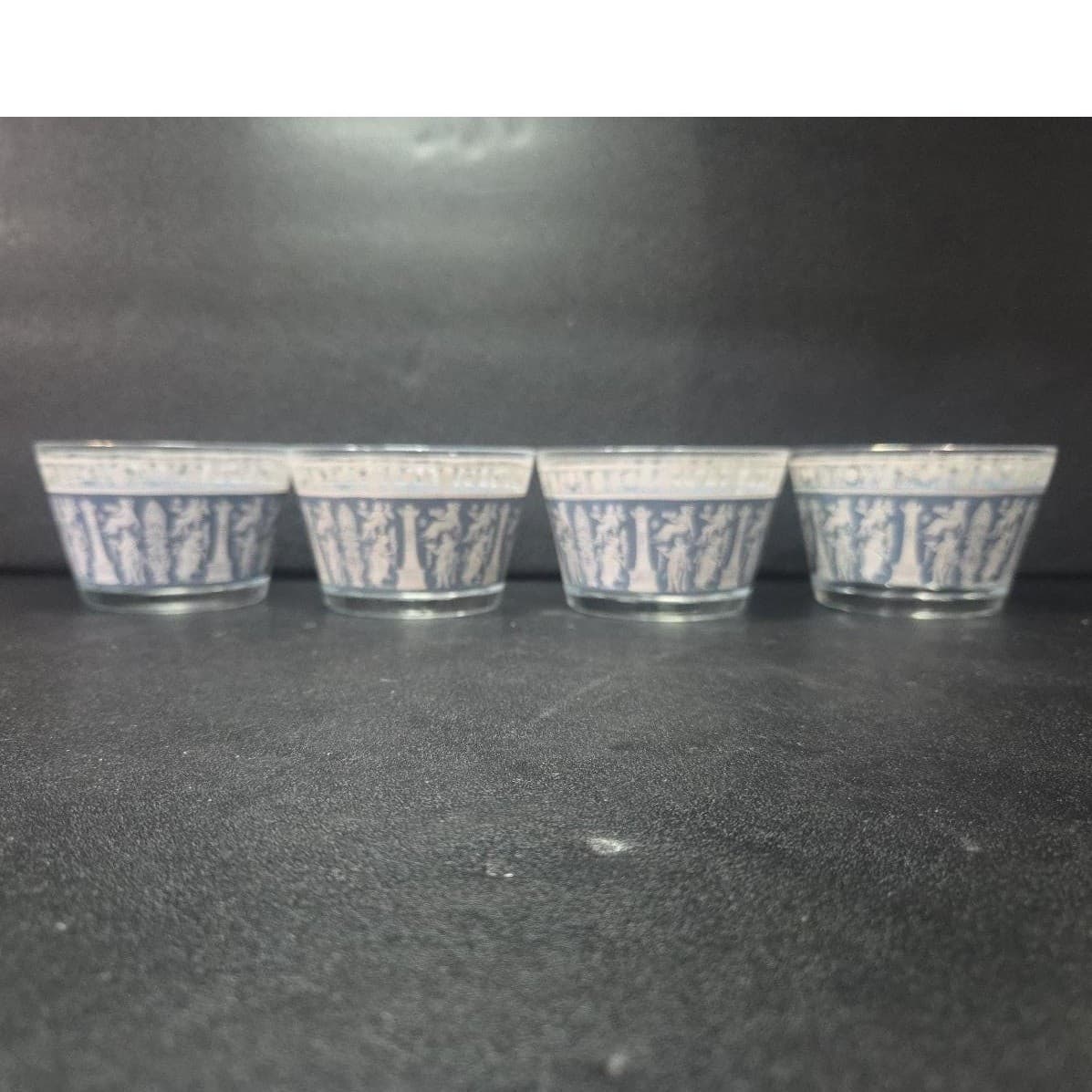 Jeanette Glass Corinthian Blue Dessert Bowls, Set of 4 Vintage Grecian Glassware - Thumbnail 5