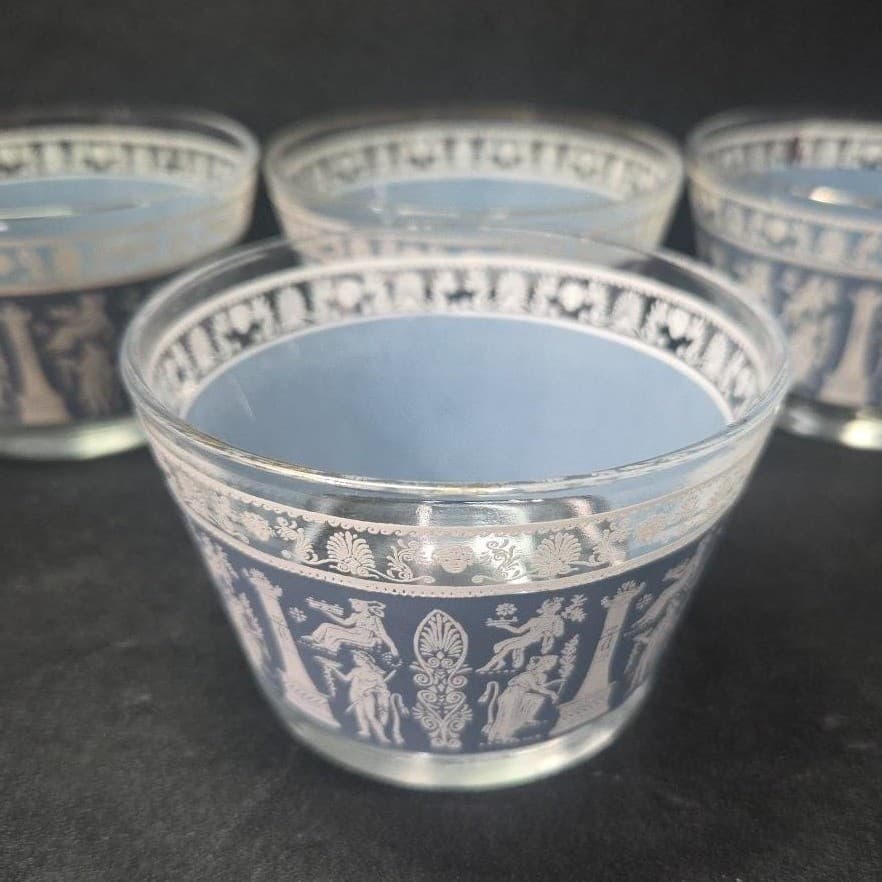 Jeanette Glass Corinthian Blue Dessert Bowls, Set of 4 Vintage Grecian Glassware - Thumbnail 6