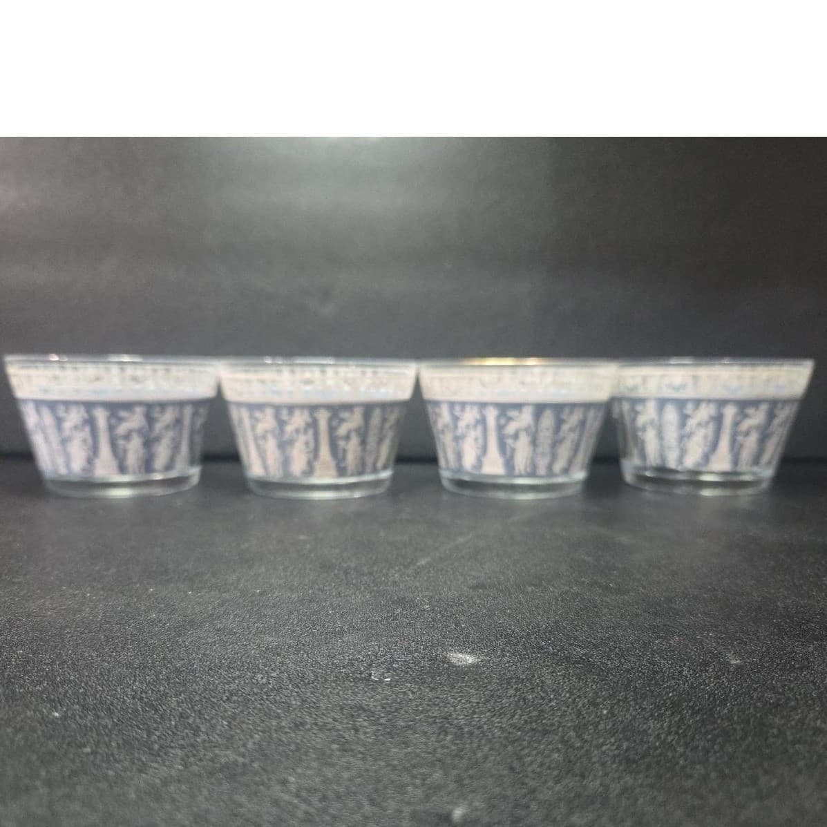 Jeanette Glass Corinthian Blue Dessert Bowls, Set of 4 Vintage Grecian Glassware - Thumbnail 3