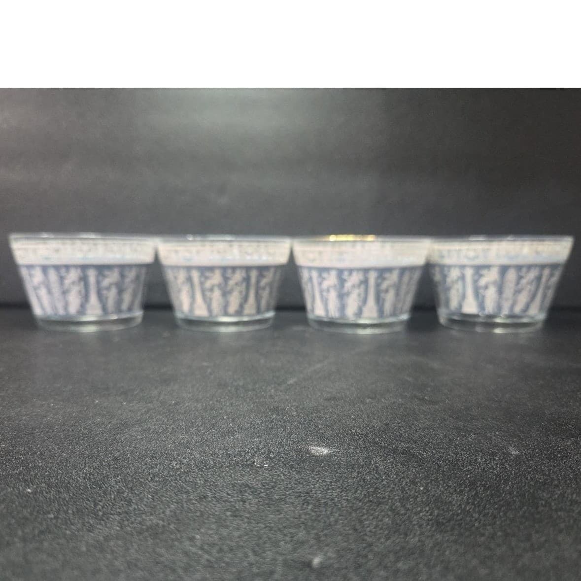Jeanette Glass Corinthian Blue Dessert Bowls, Set of 4 Vintage Grecian Glassware - Thumbnail 4