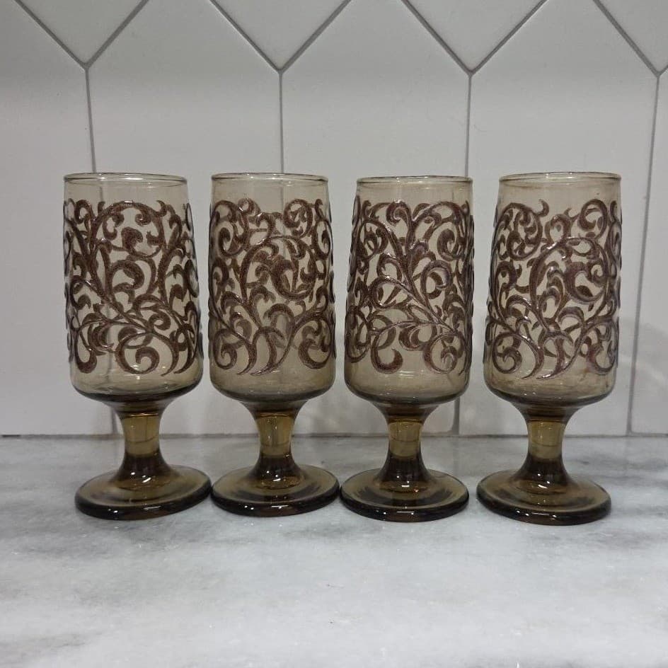 Libbey Prado Tawny Brown Juice Glasses, Set of 4, Vintage Footed Stemware - Thumbnail 3