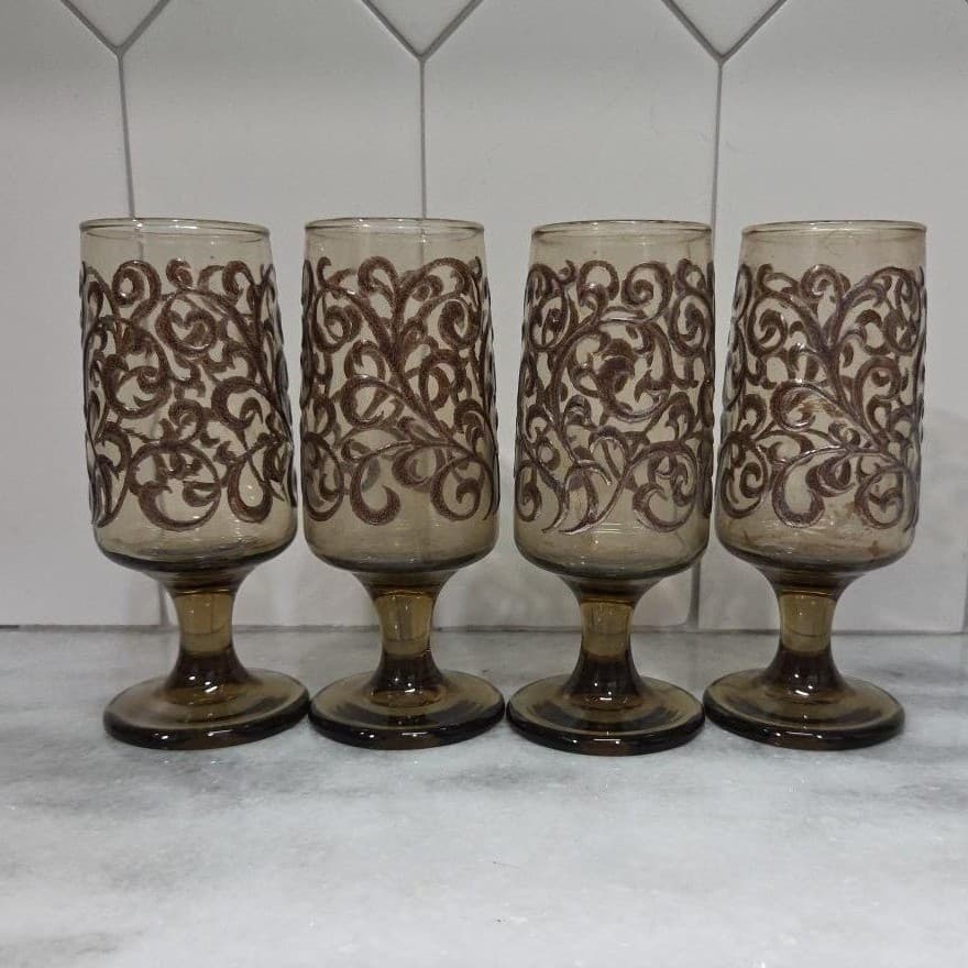 Libbey Prado Tawny Brown Juice Glasses, Set of 4, Vintage Footed Stemware - Thumbnail 4