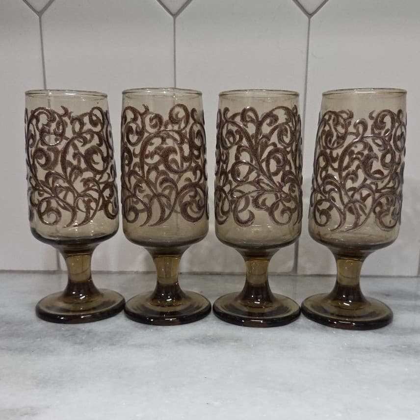 Libbey Prado Tawny Brown Juice Glasses, Set of 4, Vintage Footed Stemware - Thumbnail 5