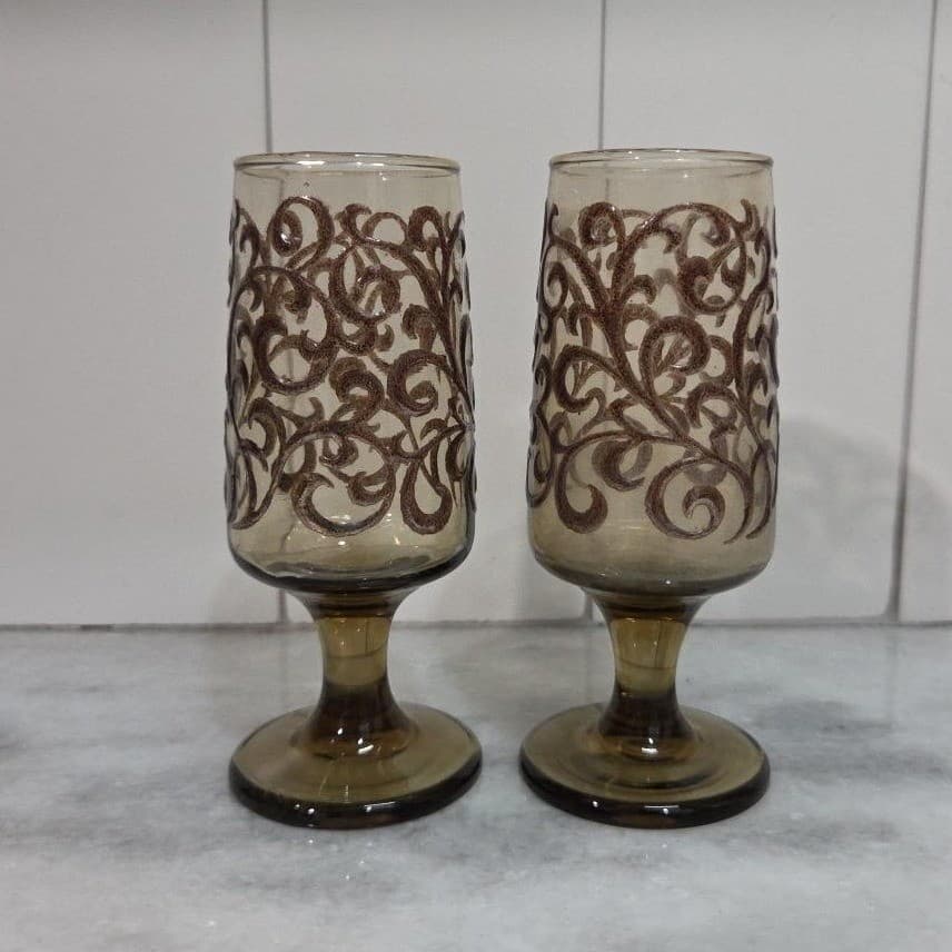 Libbey Prado Tawny Brown Juice Glasses, Set of 2, Vintage Stemware, Drinkware - Thumbnail 2