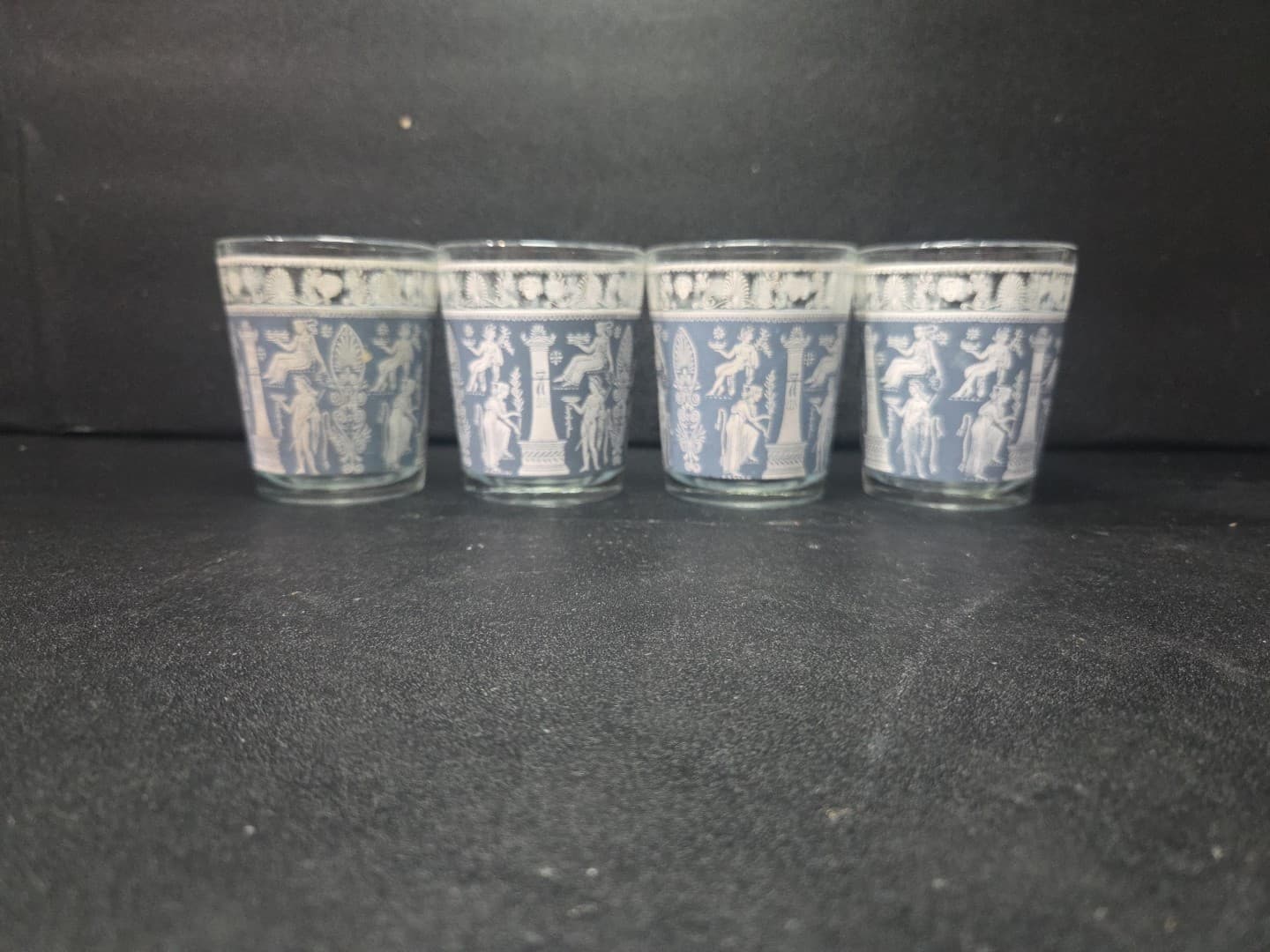 Jeanette Glass Corinthian Blue Tumblers, Vintage 6 Oz Wedgewood Glasses Set of 4 - Thumbnail 2