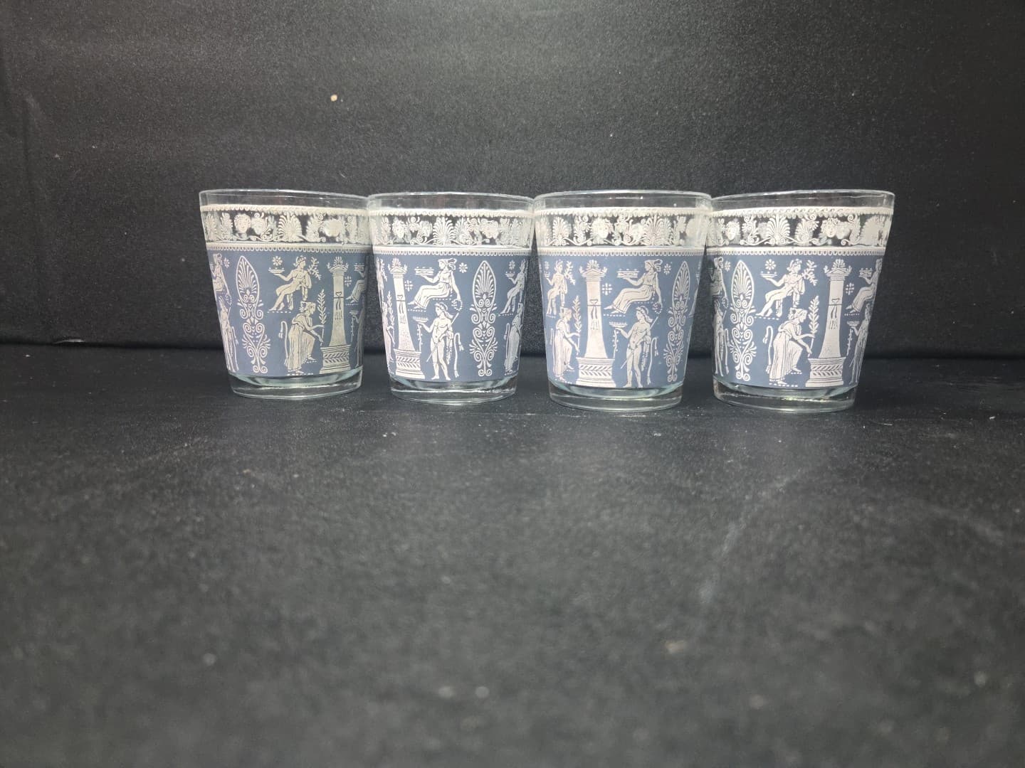 Jeanette Glass Corinthian Blue Tumblers, Vintage 6 Oz Wedgewood Glasses Set of 4