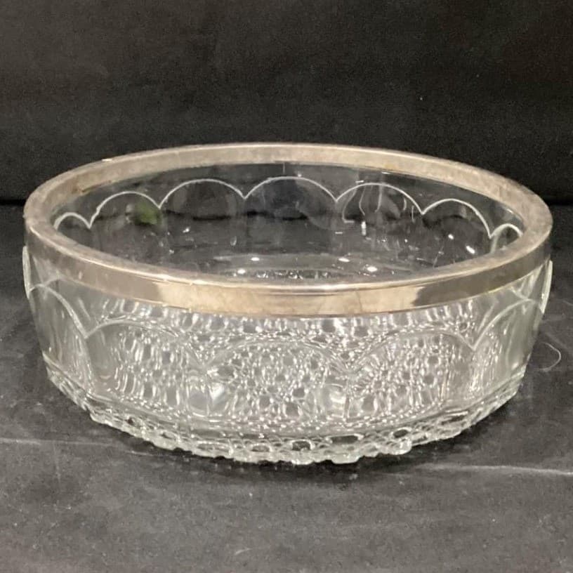 Crystal English Vintage Silver Rimmed Large 8.75" x 3" Bowl - Thumbnail 9