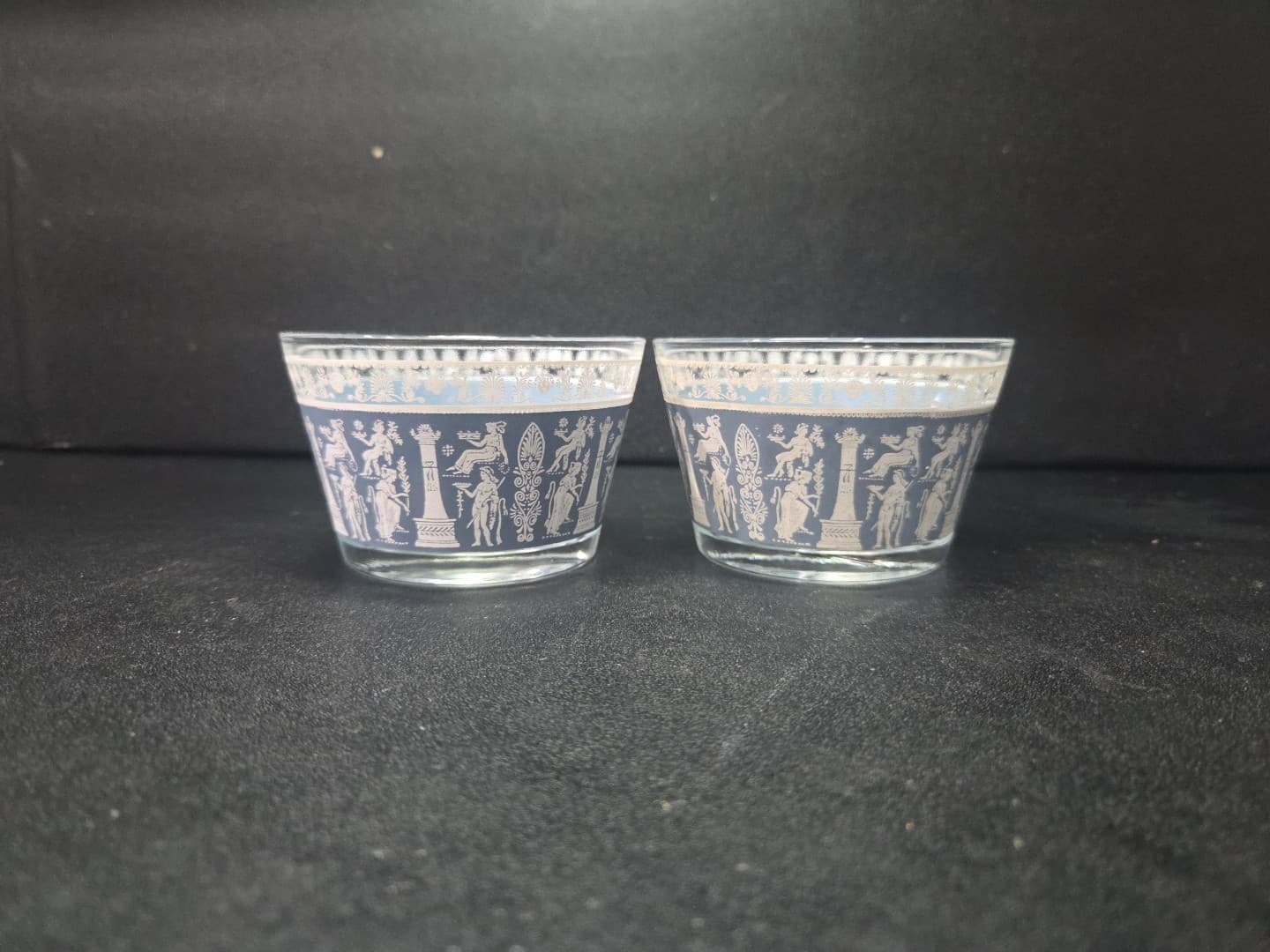 Jeanette Glass Corinthian Blue Tumblers, Set of 2 MCM Drinkware, Vtg Glassware