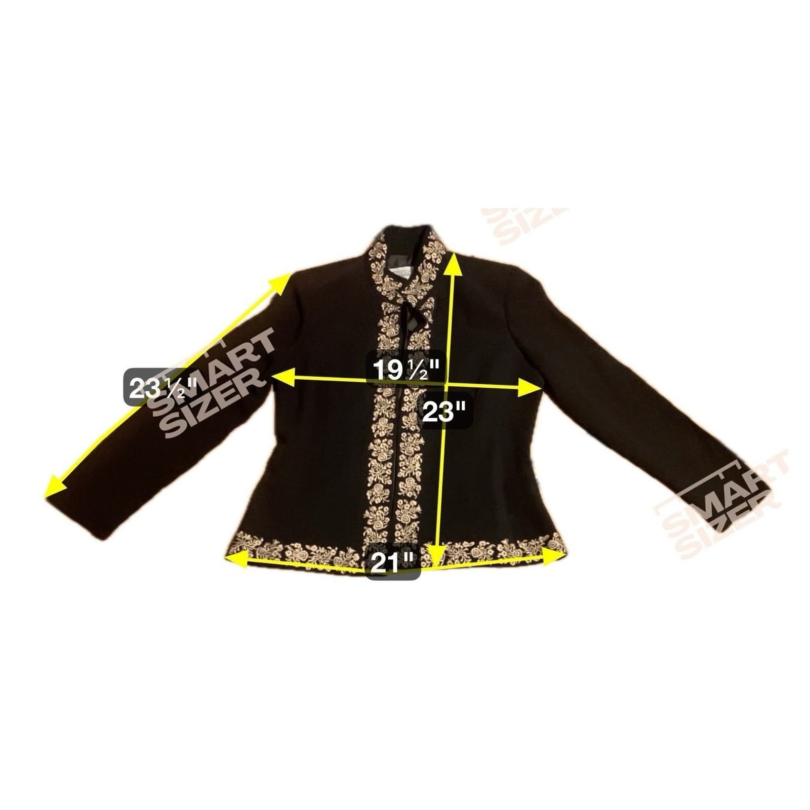 Jessica Howard Black Gold Embroidered Open Front Evening Jacket, Women's Size 8 - Thumbnail 2
