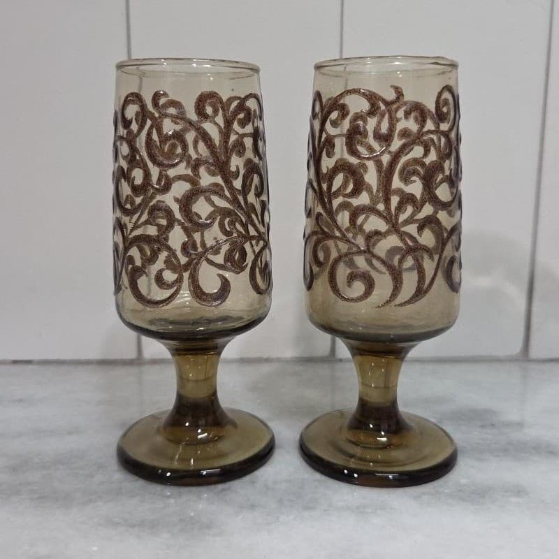 Libbey Prado Tawny Brown Juice Glasses, Set of 2, Vintage Stemware, Drinkware - Thumbnail 4