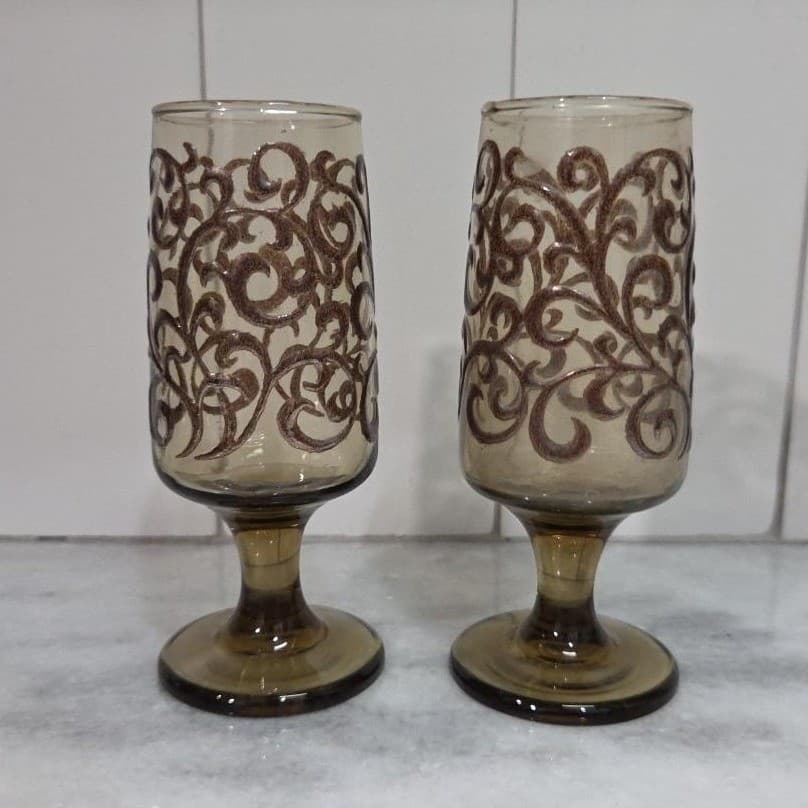 Libbey Prado Tawny Brown Juice Glasses, Set of 2, Vintage Stemware, Drinkware - Thumbnail 5