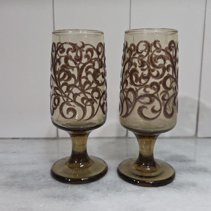 Libbey Prado Tawny Brown Juice Glasses, Set of 2, Vintage Stemware, Drinkware - Thumbnail 3
