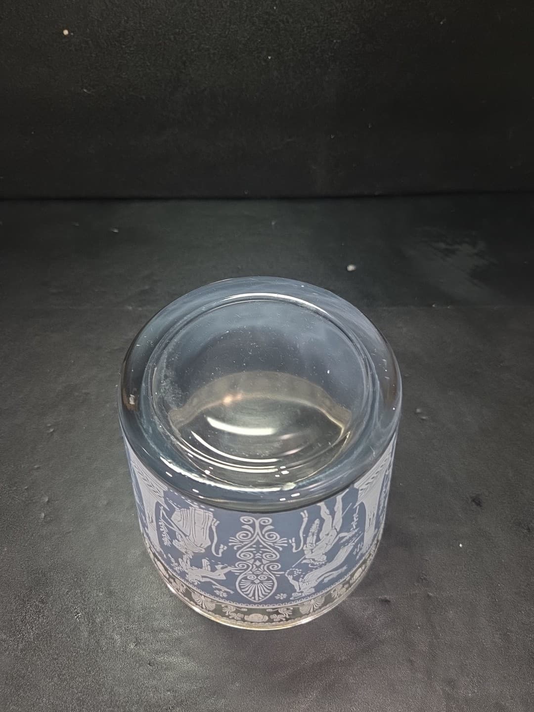 Wedgwood Blue Glass Ice Bucket, Jeanette Corinthian Style, Vtg Hellenic Design - Thumbnail 7