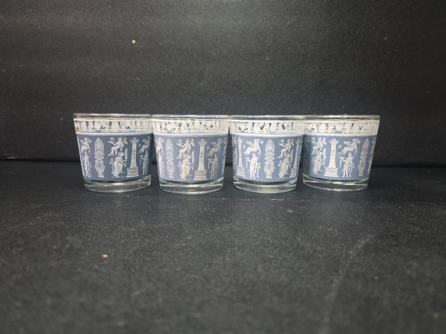 Jeanette Glass Corinthian Blue Tumblers, Vintage 8 oz Whiskey Glasses, Set of 4 - Thumbnail 3
