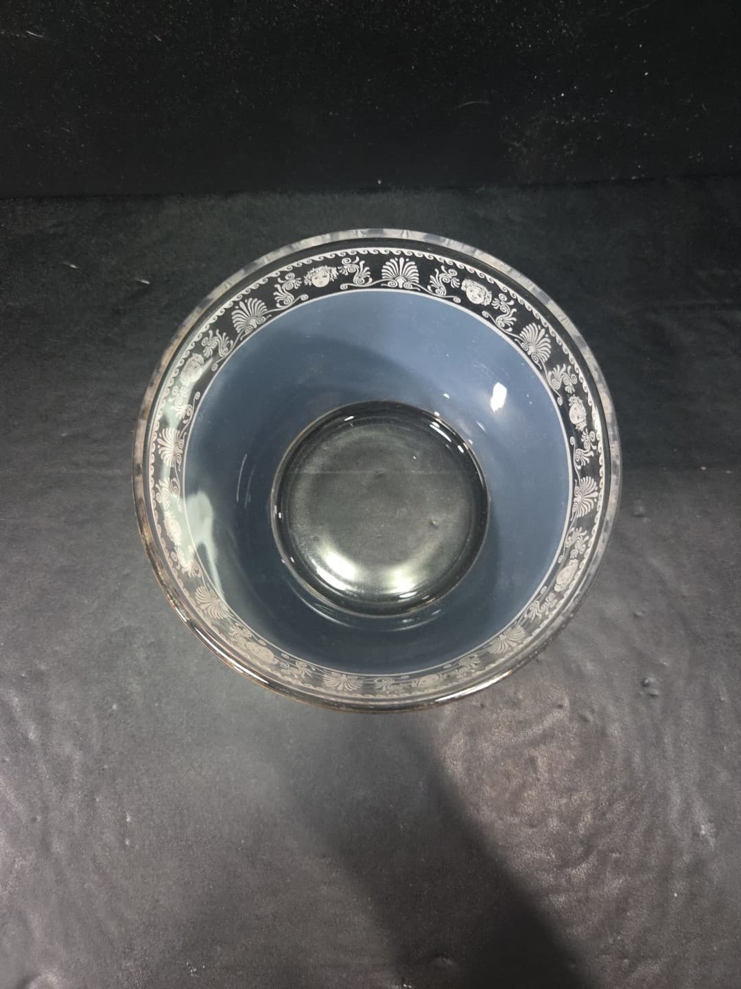 Wedgwood Blue Glass Ice Bucket, Jeanette Corinthian Style, Vtg Hellenic Design - Thumbnail 6