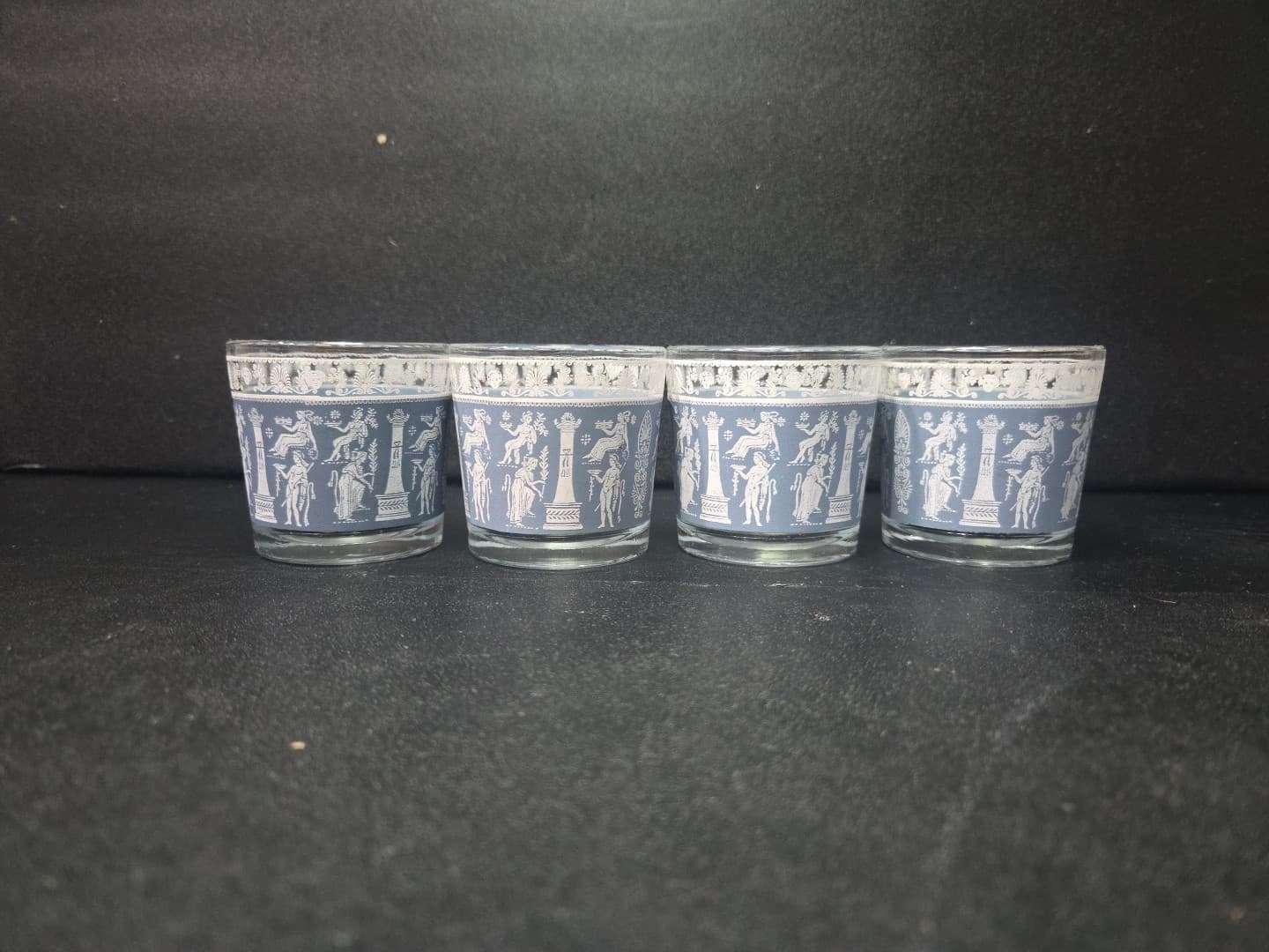 Jeanette Glass Corinthian Blue Tumblers, Vintage 8 oz Whiskey Glasses, Set of 4 - Thumbnail 2