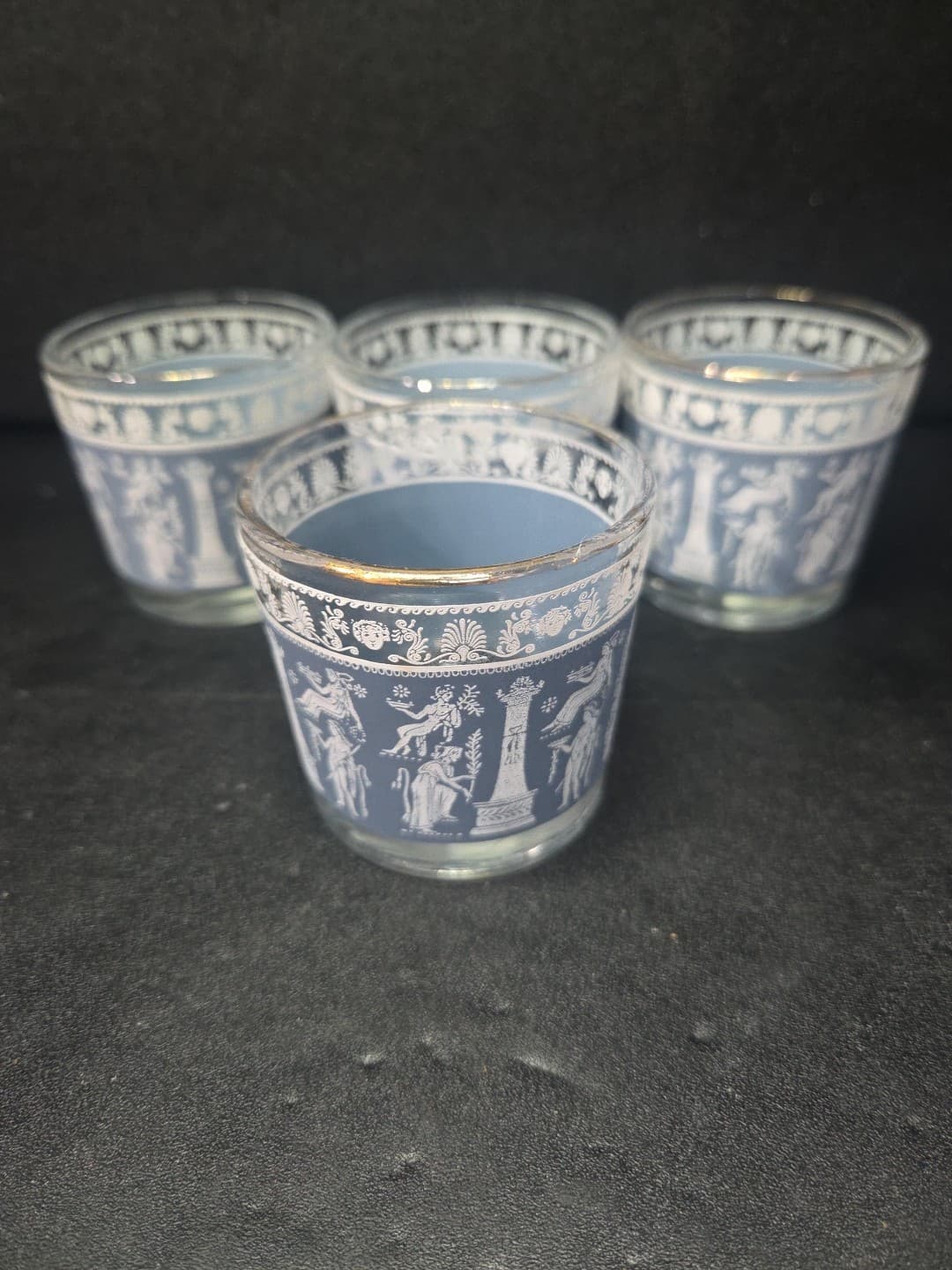 Jeanette Glass Corinthian Blue Tumblers, Vintage 8 oz Whiskey Glasses, Set of 4 - Thumbnail 5