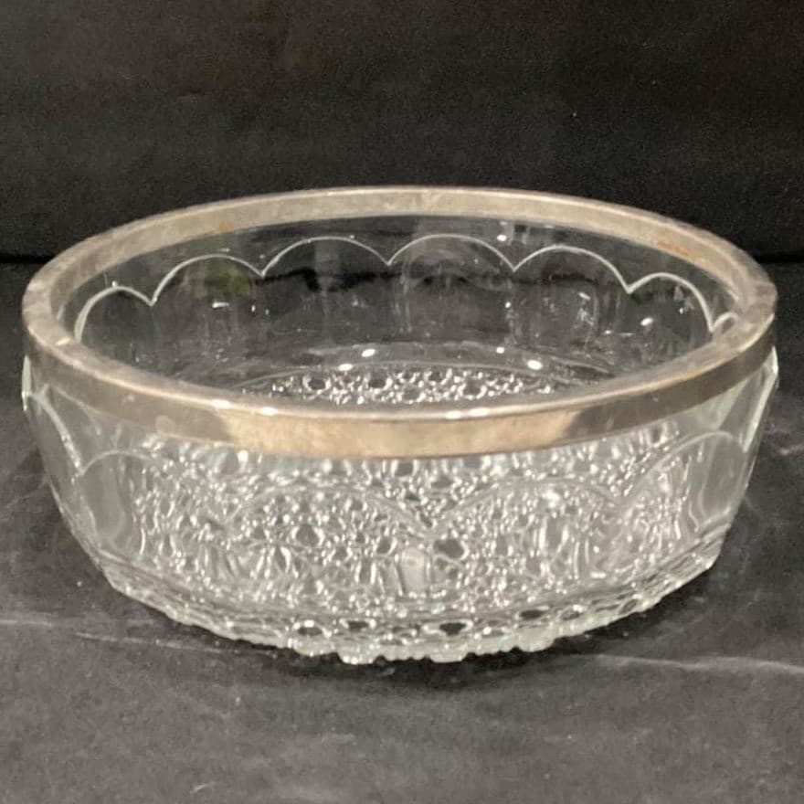 Crystal English Vintage Silver Rimmed Large 8.75" x 3" Bowl - Thumbnail 10