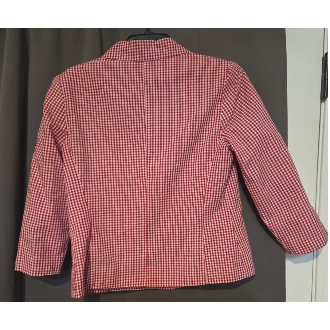 JG Hook Red White Gingham Blazer, Women's Size 8 Jacket, 100% Cotton, 22-4155-2 - Thumbnail 4