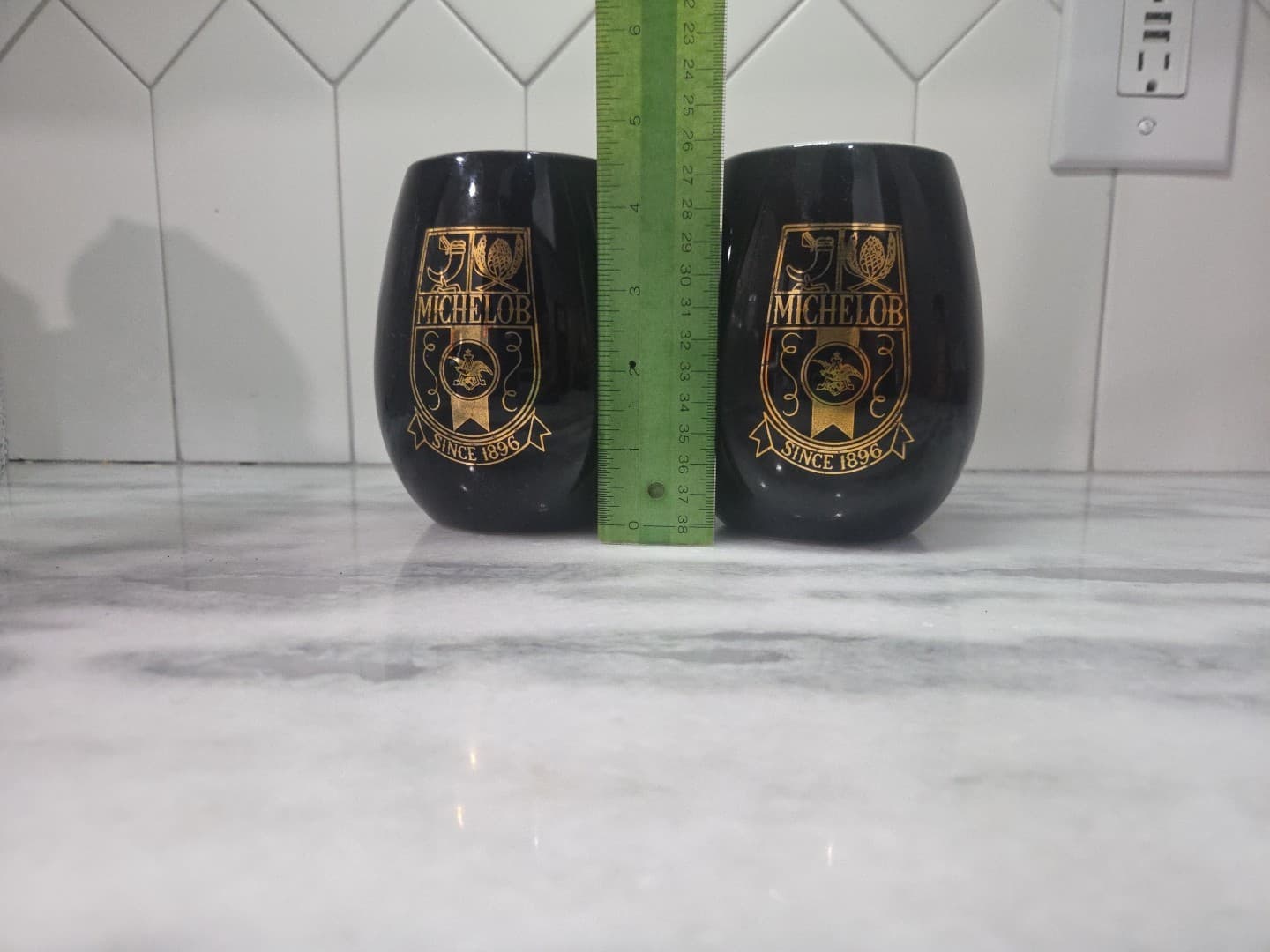 Michelob Black Beer Steins, Set of 2, Gold Crest Logo, Vtg Barware, Collectible - Thumbnail 8