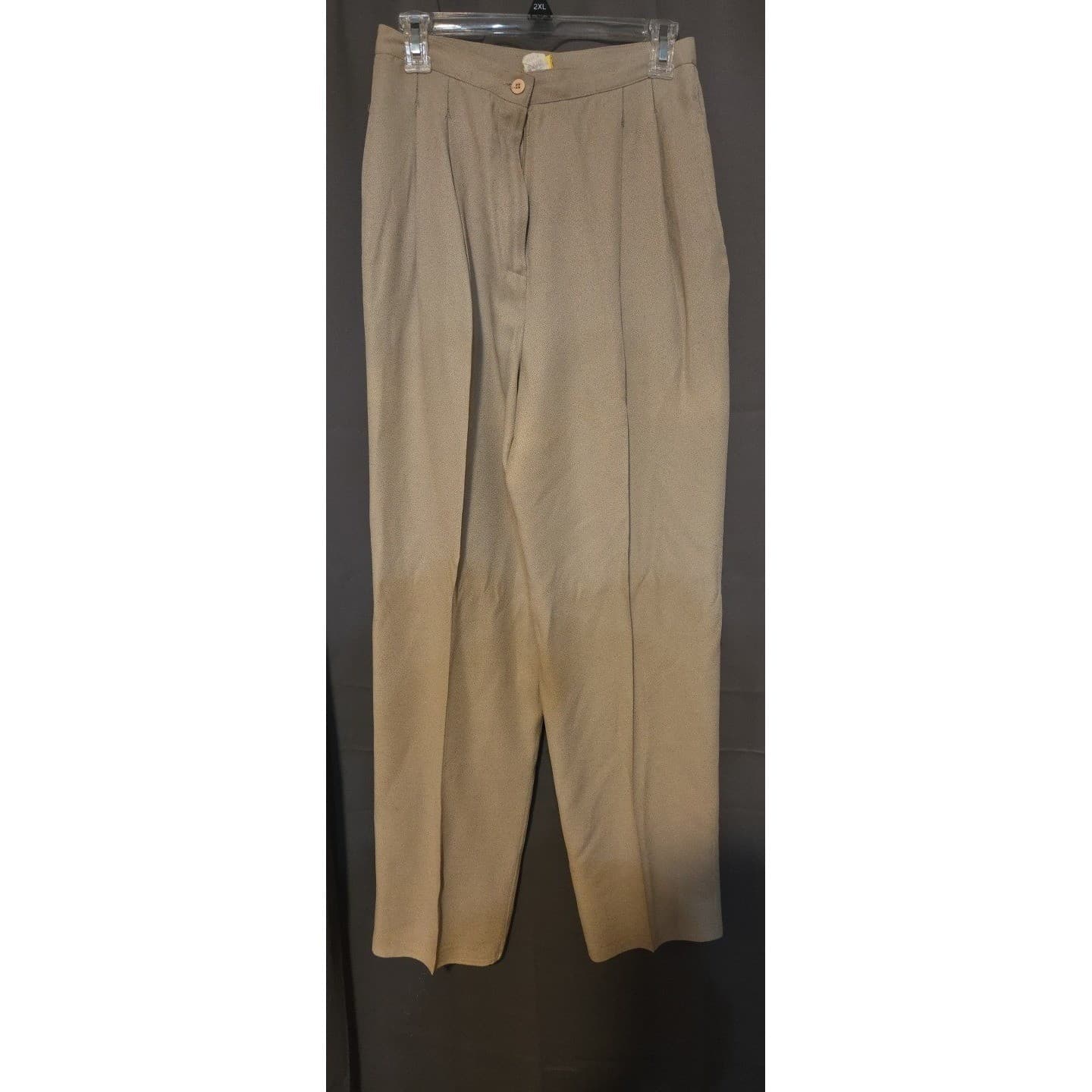 K.B.S. Pleated High Waisted Trousers, Tan Straight Leg Dress Pants, Women's Sz 8 - Thumbnail 3