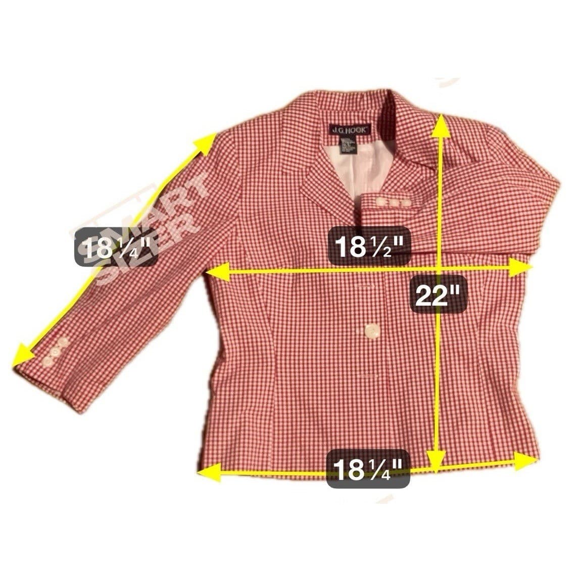 JG Hook Red White Gingham Blazer, Women's Size 8 Jacket, 100% Cotton, 22-4155-2 - Thumbnail 2