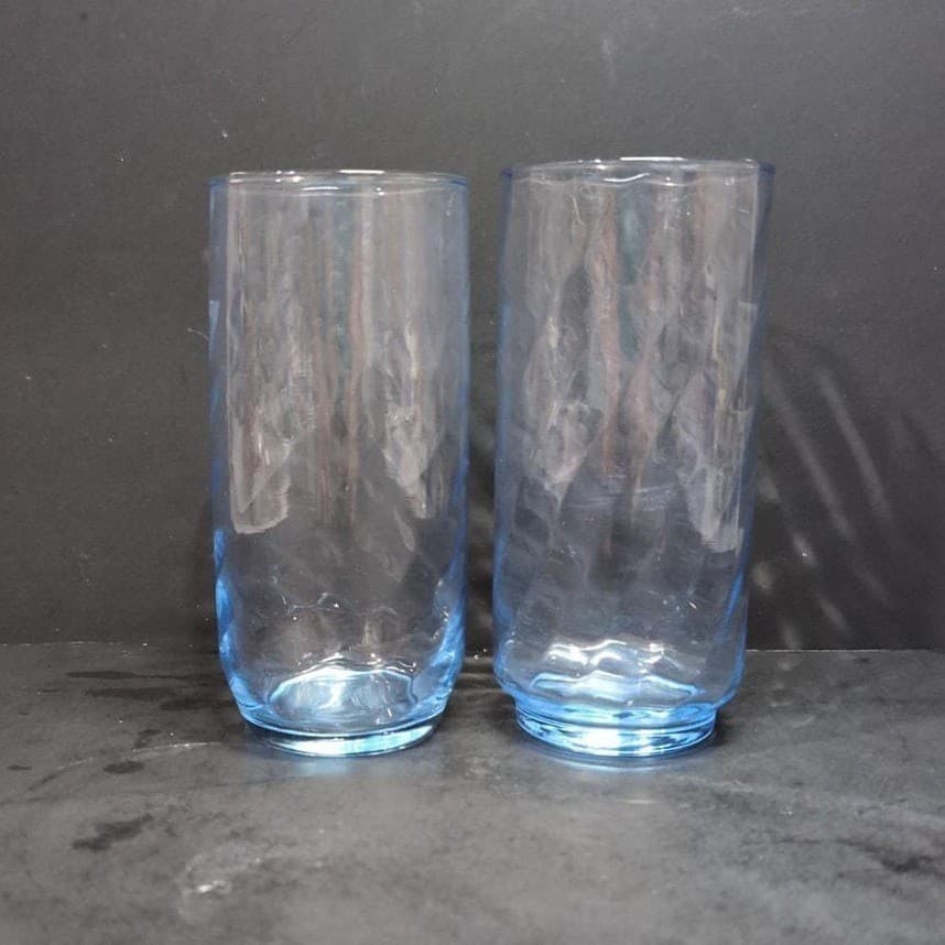Libbey Optic Swirl Blue Coolers, Set of 2, Vintage 16oz Tumblers, Drinkware - Thumbnail 5
