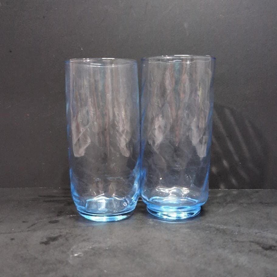 Libbey Optic Swirl Blue Coolers, Set of 2, Vintage 16oz Tumblers, Drinkware - Thumbnail 2