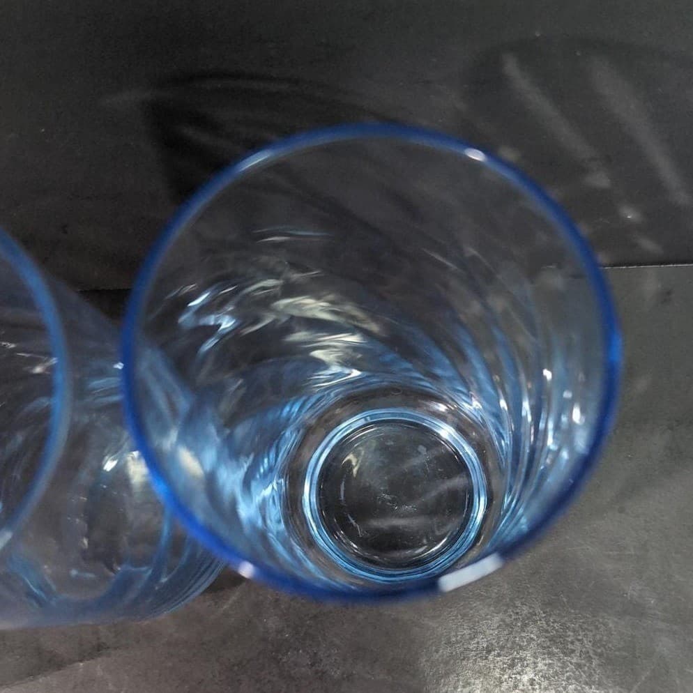Libbey Optic Swirl Blue Coolers, Set of 2, Vintage 16oz Tumblers, Drinkware - Thumbnail 7
