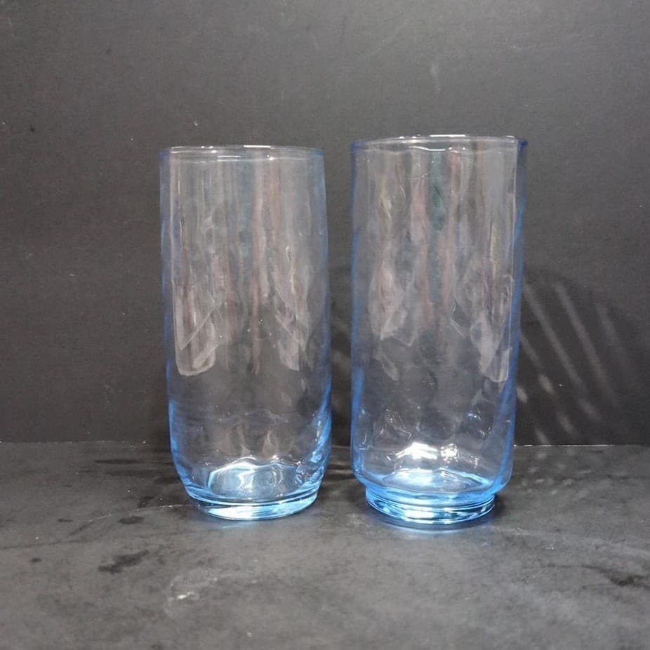 Libbey Optic Swirl Blue Coolers, Set of 2, Vintage 16oz Tumblers, Drinkware - Thumbnail 3