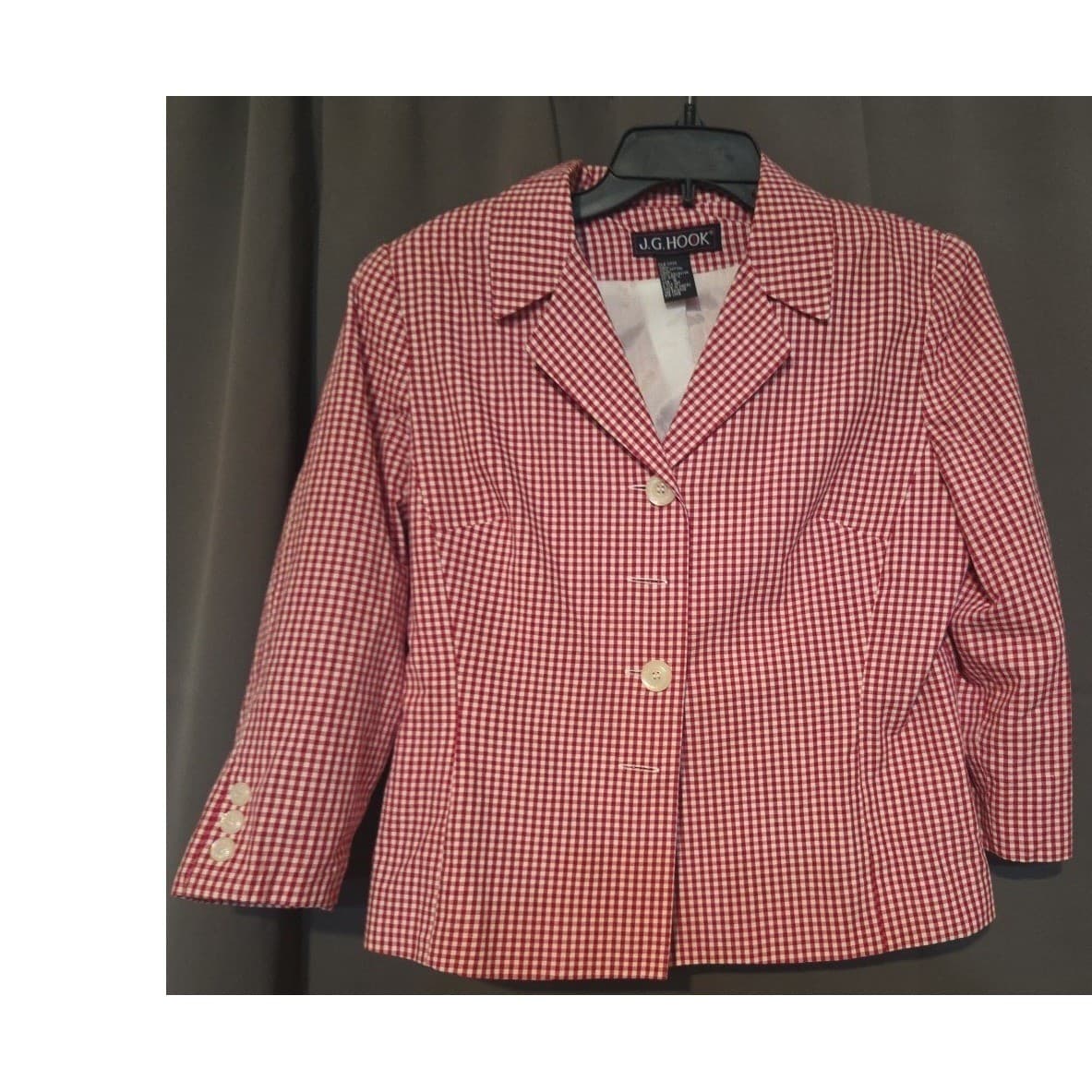 JG Hook Red White Gingham Blazer, Women's Size 8 Jacket, 100% Cotton, 22-4155-2 - Thumbnail 3