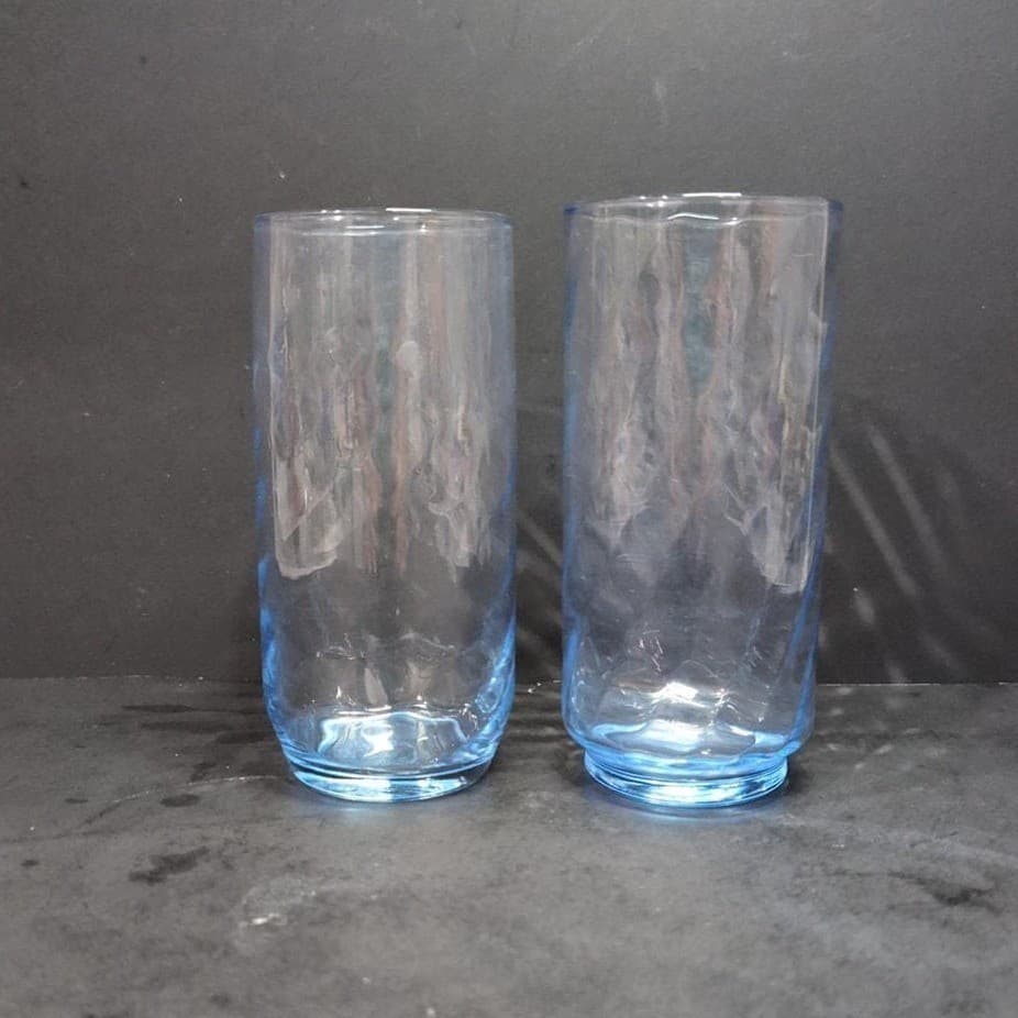 Libbey Optic Swirl Blue Coolers, Set of 2, Vintage 16oz Tumblers, Drinkware - Thumbnail 4