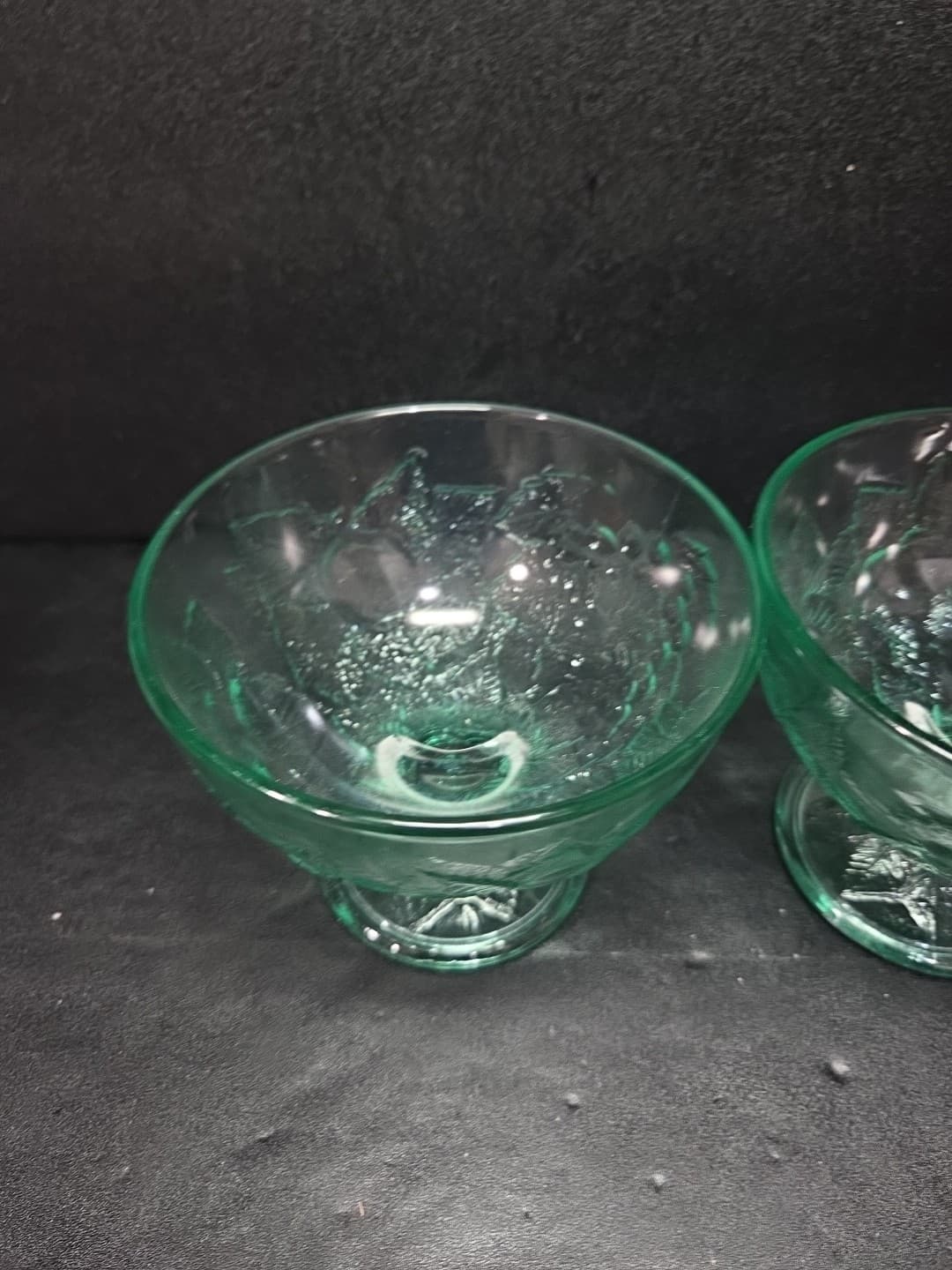 Pasabahce Green Dessert Bowls, Turkish Glassware, Fruit Design, Set of 2, 3.5" H - Thumbnail 5