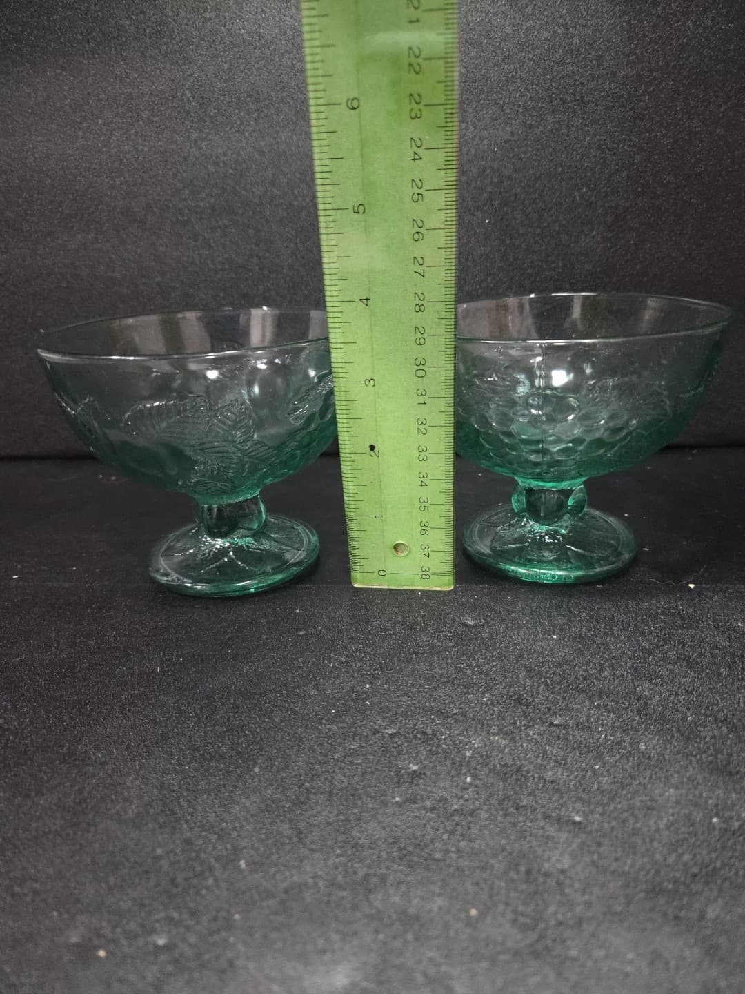 Pasabahce Green Dessert Bowls, Turkish Glassware, Fruit Design, Set of 2, 3.5" H - Thumbnail 8