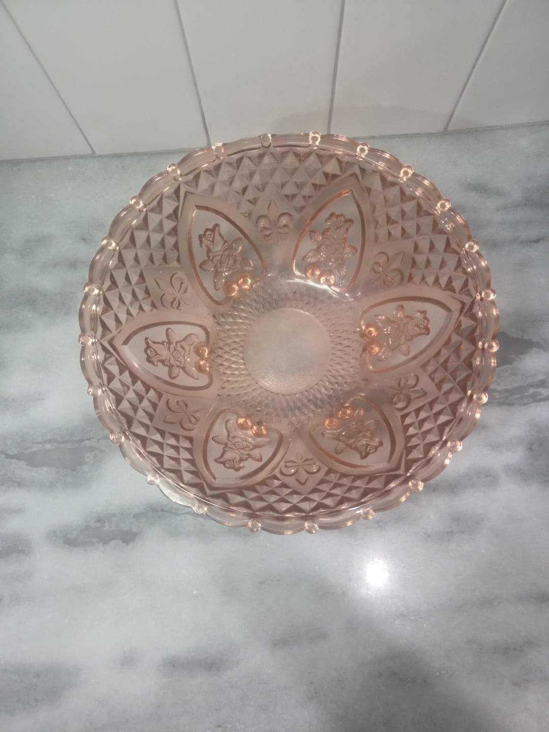 Rose Pink Depression Glass Salad Bowl, Kig Indonesia Bowl, Vtg 10" D Fruit Bowl - Thumbnail 6