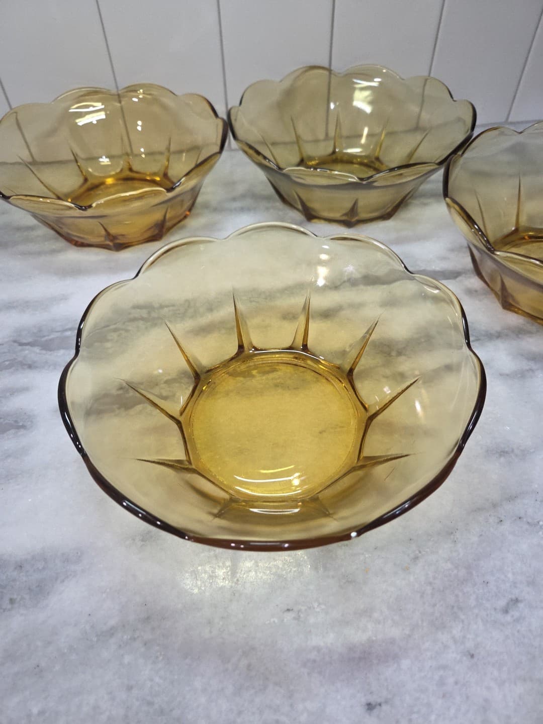 Anchor Hocking Vintage 8" Amber Bowls, Swedish Modern Serving Bowls, Set of 4 - Thumbnail 2