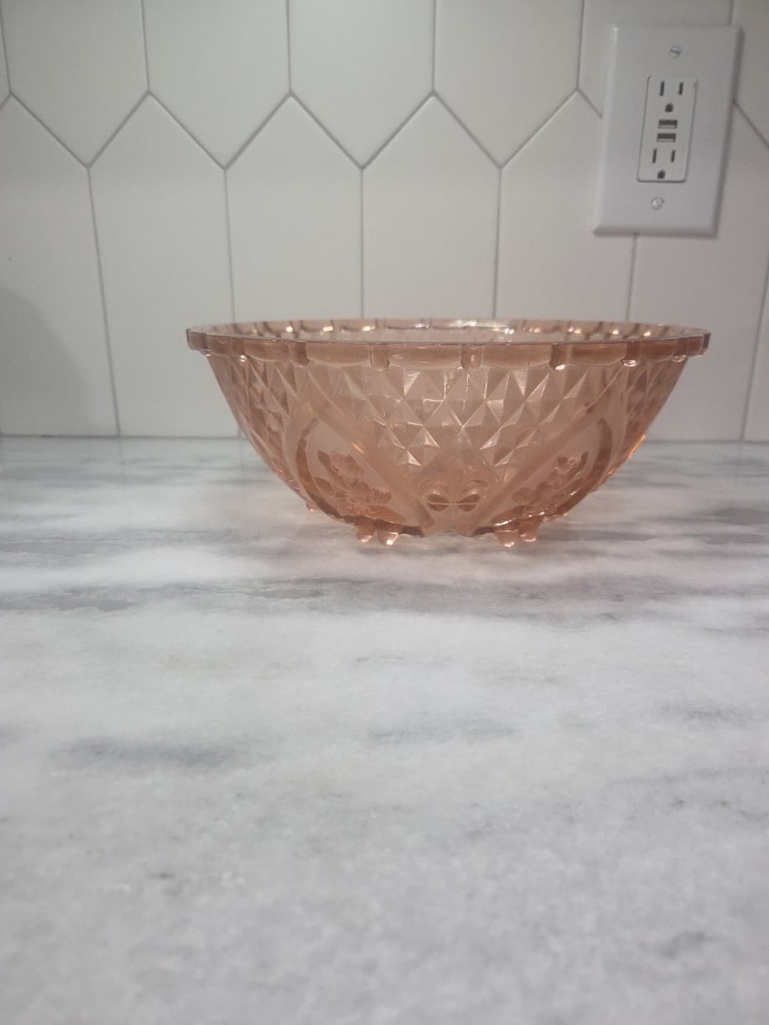 Rose Pink Depression Glass Salad Bowl, Kig Indonesia Bowl, Vtg 10" D Fruit Bowl - Thumbnail 4