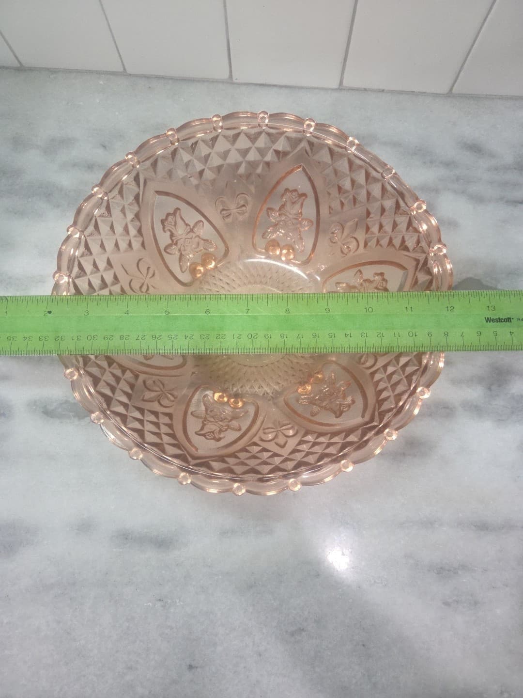 Rose Pink Depression Glass Salad Bowl, Kig Indonesia Bowl, Vtg 10" D Fruit Bowl - Thumbnail 8