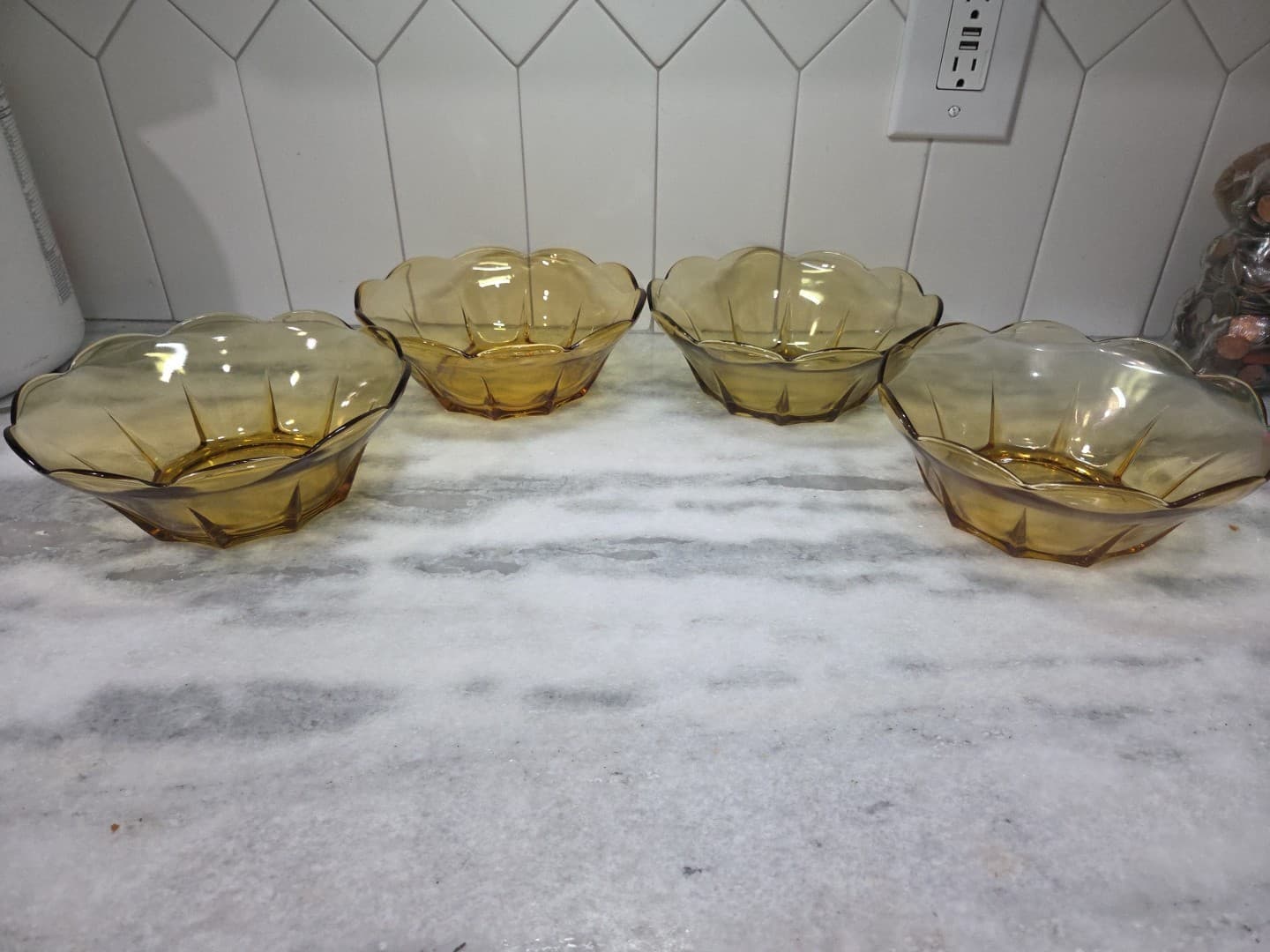 Anchor Hocking Vintage 8" Amber Bowls, Swedish Modern Serving Bowls, Set of 4