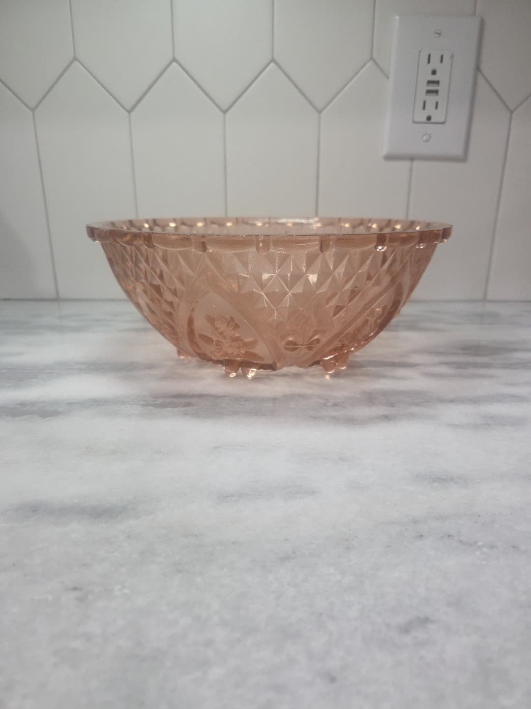 Rose Pink Depression Glass Salad Bowl, Kig Indonesia Bowl, Vtg 10" D Fruit Bowl