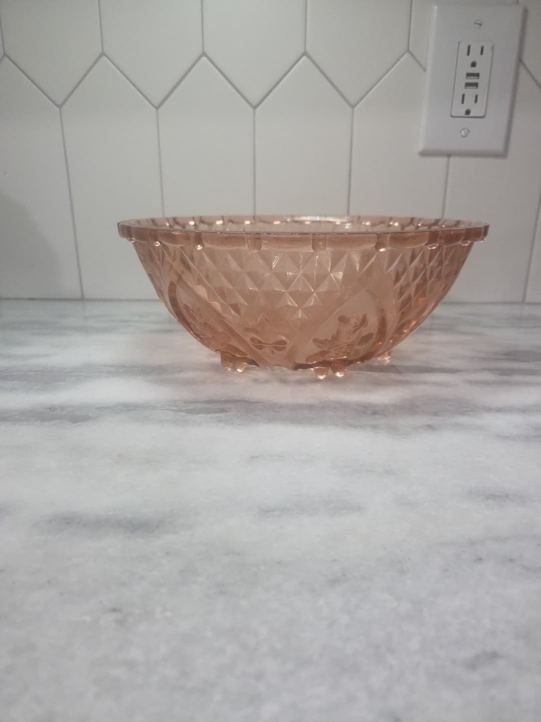 Rose Pink Depression Glass Salad Bowl, Kig Indonesia Bowl, Vtg 10" D Fruit Bowl - Thumbnail 3