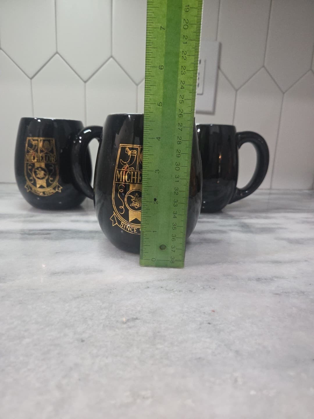 Michelob Black Beer Steins, Set of 4, Gold Crest Logo, Vtg Barware, Collectible - Thumbnail 8