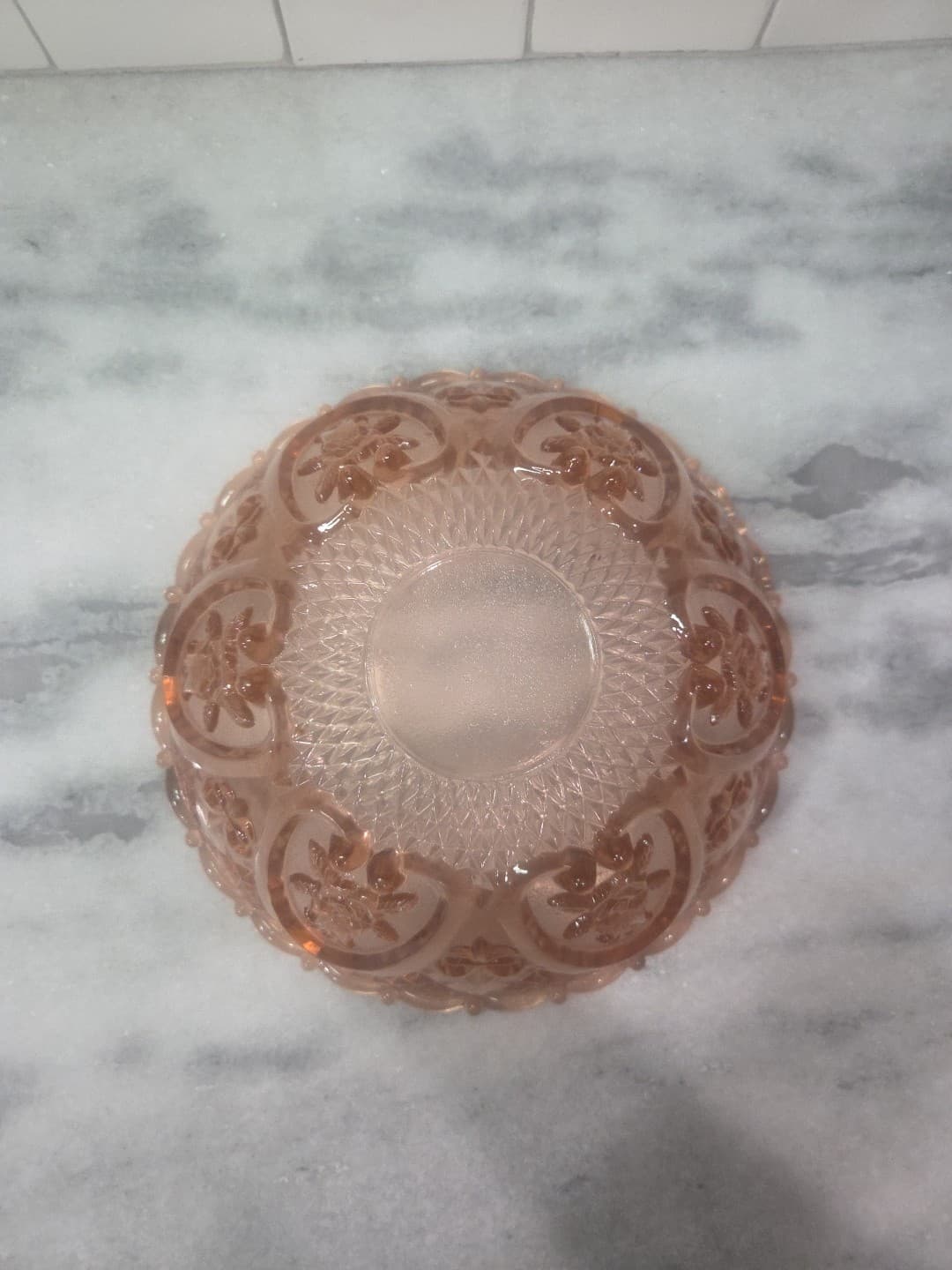 Rose Pink Depression Glass Salad Bowl, Kig Indonesia Bowl, Vtg 10" D Fruit Bowl - Thumbnail 7