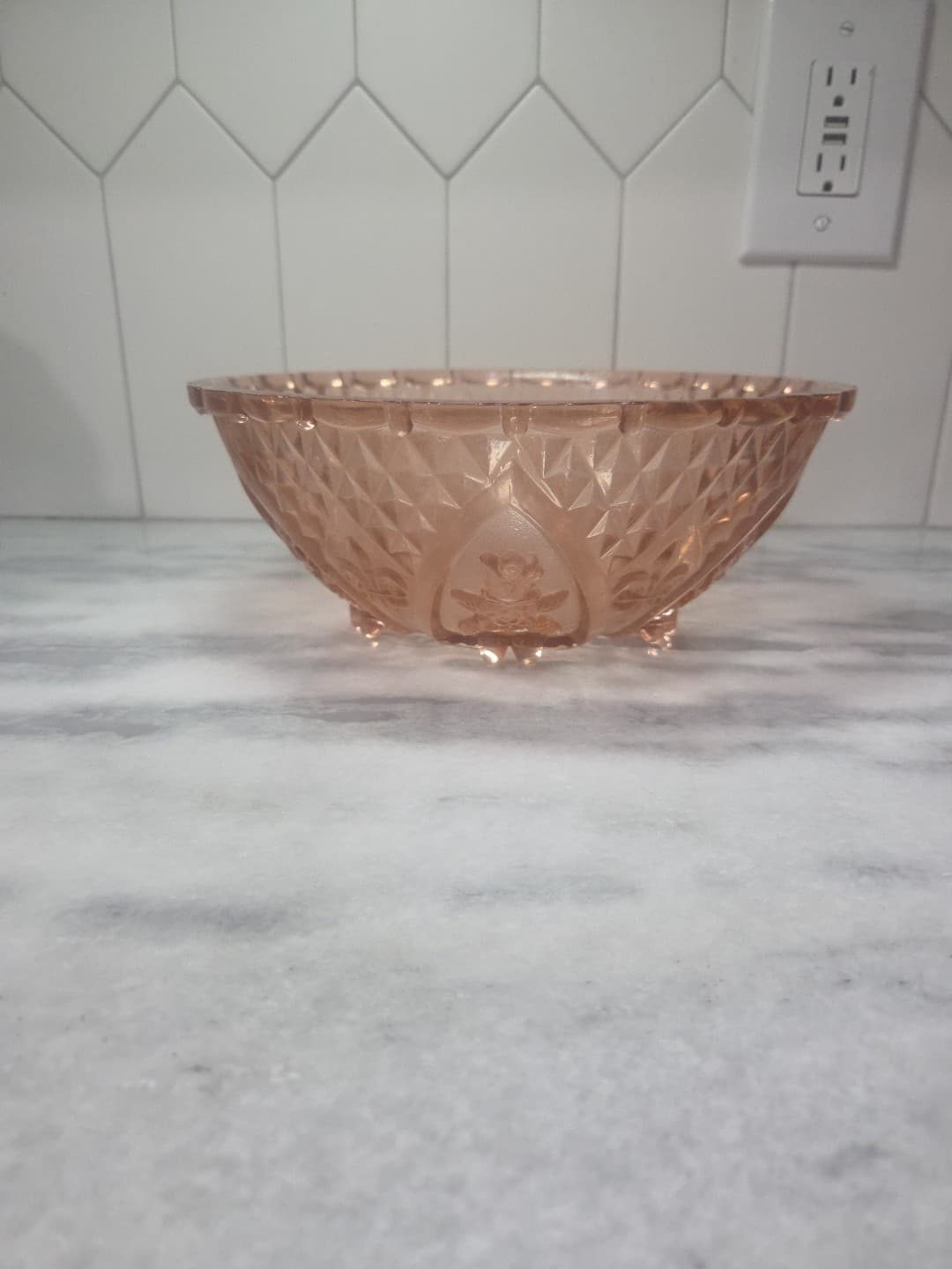 Rose Pink Depression Glass Salad Bowl, Kig Indonesia Bowl, Vtg 10" D Fruit Bowl - Thumbnail 2
