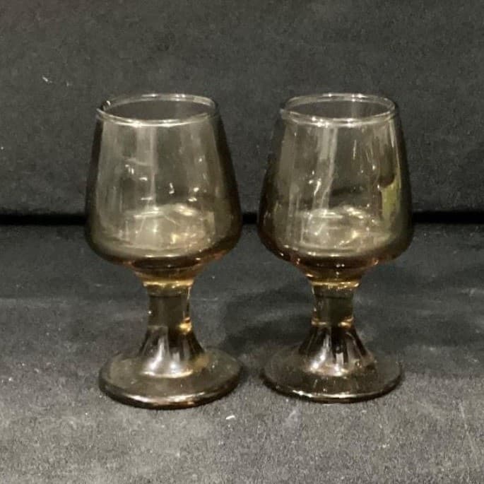 Libbey 1970s Drinking Glasses Smokey Tawny Brown Glass Cordial Liqueur Set Of 2 - Thumbnail 2